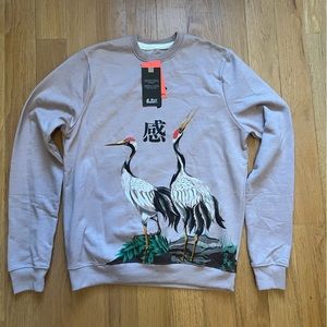 NWT Mauve Blind Rooster “Good Vibes” Sweatshirt with Cranes, Small